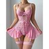 Sexy Lace Lingerie Set Sheer Mesh Cami Nightdress Garter Belt Bodysuit Women