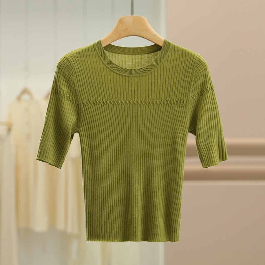 

Du s Ace Merino Wool Slim-Fit Solid Color Short Sleeve Knitwear for Women - Autumn Collection Large зелёный