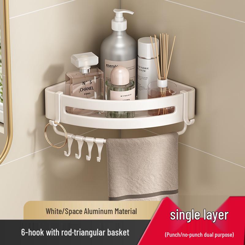 Gunmetal No-Drill Triangular Bathroom Shelf - Space Aluminum Corner Storage Basket