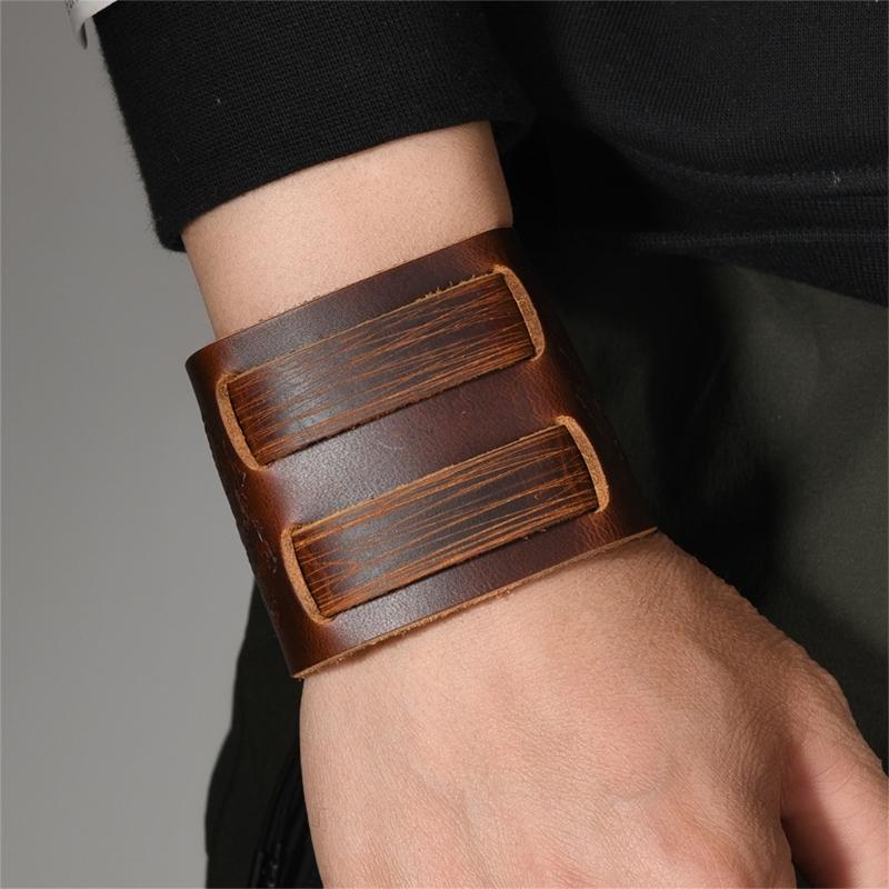 Wide PU Leather Cuff Bracelet Hip Hop Styles Unisex Adjustable Closure Fashion Accessory For Men And Women