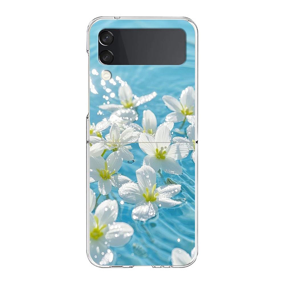 Transparent Phone Case For Samsung Galaxy Z Flip 3 4 5 6 7 Hard Folding PC Z Flip3 Flip4 Cover Soft Pale Little Flower