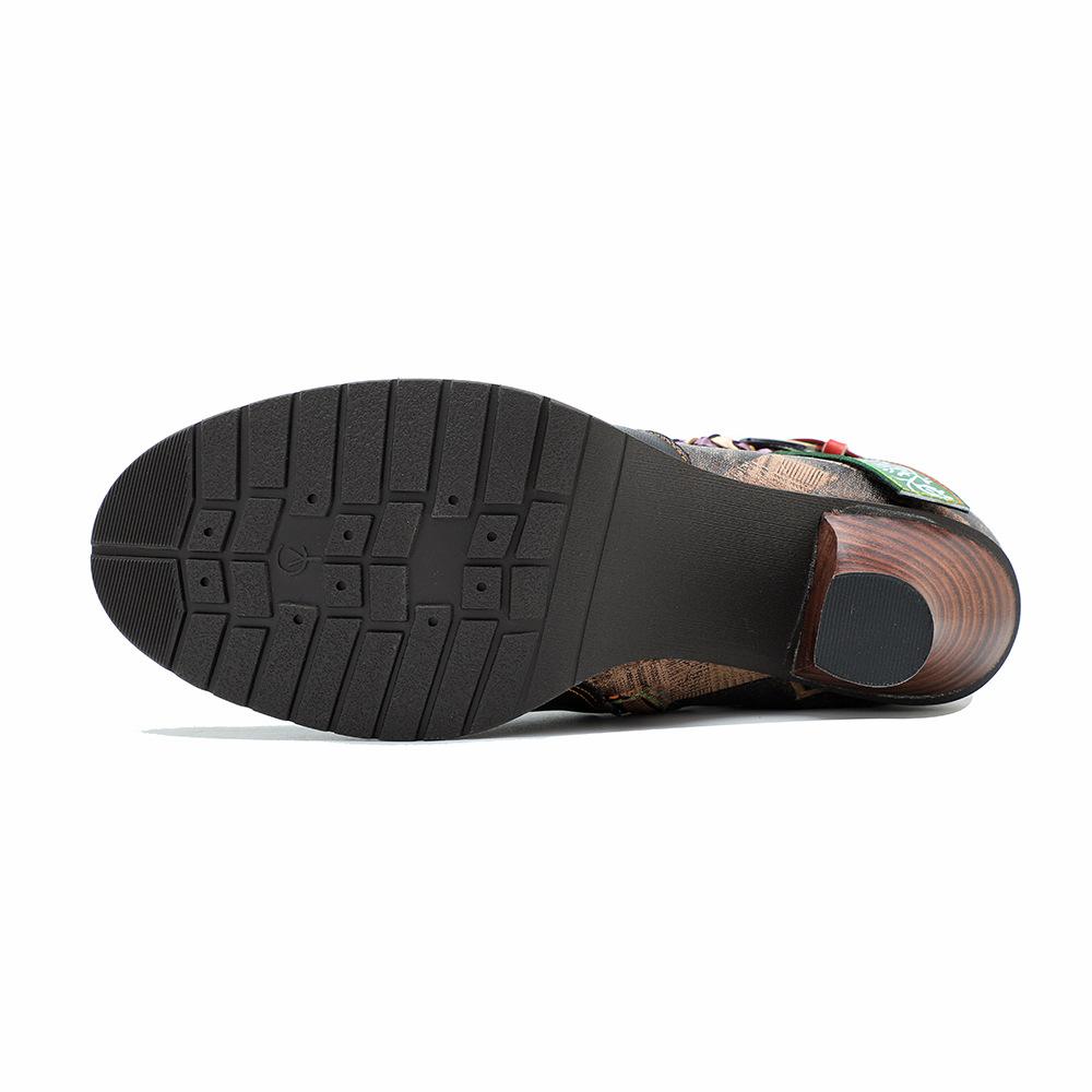 Johnature Echtes Leder frauen Kurze Stiefel Retro Woven Gürtel Schnalle Mode Dame High-heeled Schuhe