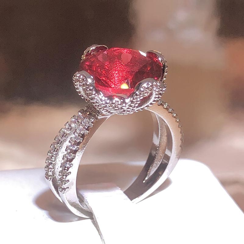 

New Fashion Pink Zirconia Women s Ring 925 Stamp Vintage Luxury Temperament Oval Full Diamond Ring Party Birthday Gift 10 червоний
