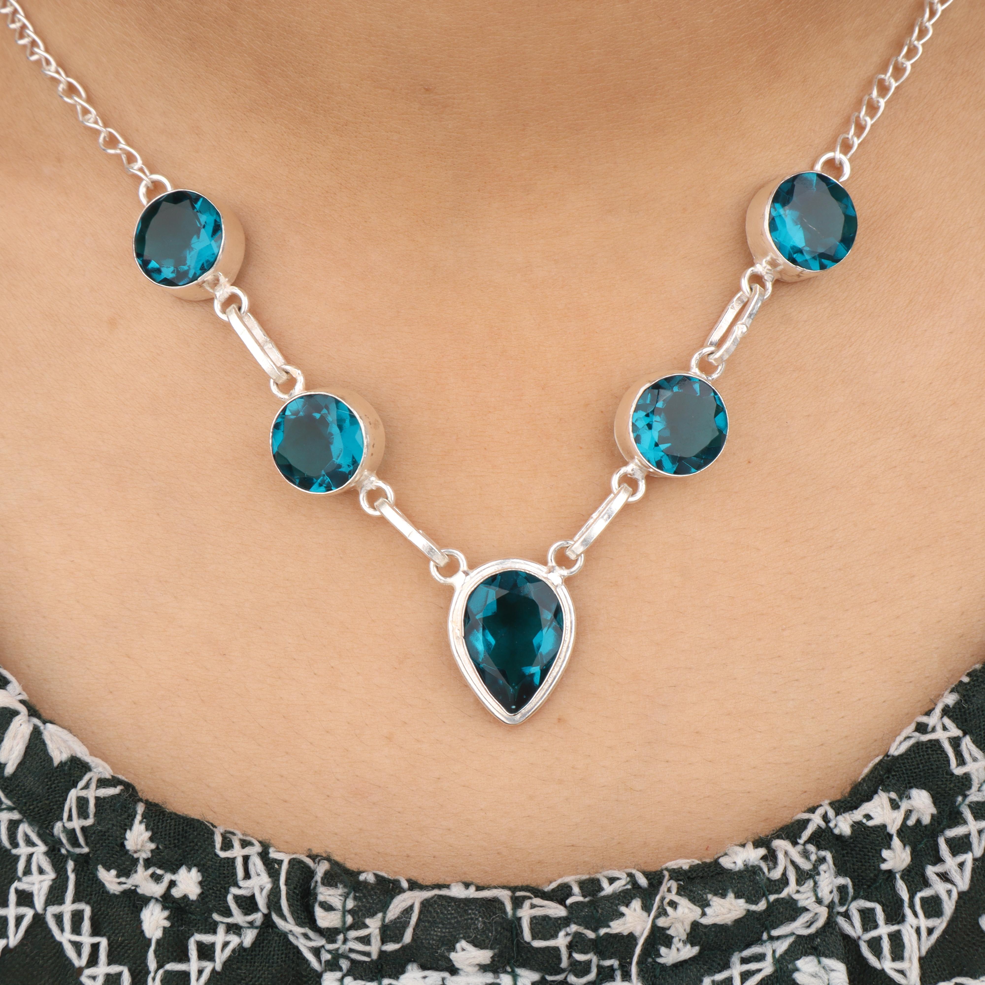 

Натуральный камень апатит, ожерелье из стерлингового серебра 925 пробы 16-18 , украшения ручной работы для подарка на день рождения RN-3-1