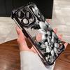 Electroplated Airbag Case For iPhone 17 Air 16 15 14 13 Pro Max Plus 12 11 Shockproof Black Floral Printing Silicone Phone Cover