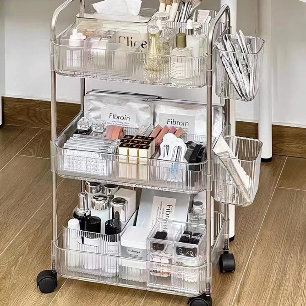 Portable Rolling Cart Storage Transparent Shelfs Multilayer Wheel Storage Rack Trolley Mobile Shelf Widening and Raising Storage
