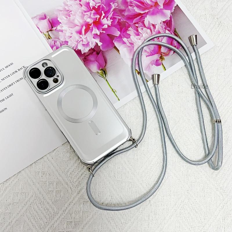 

Crossbody Strap Lanyard Magnetic Case For iPhone 17 16 15 14 13 11 12 Pro Max Plus XS 16E Magsafe Neck Silicone Soft Back Cover for iPhone 15Pro Max