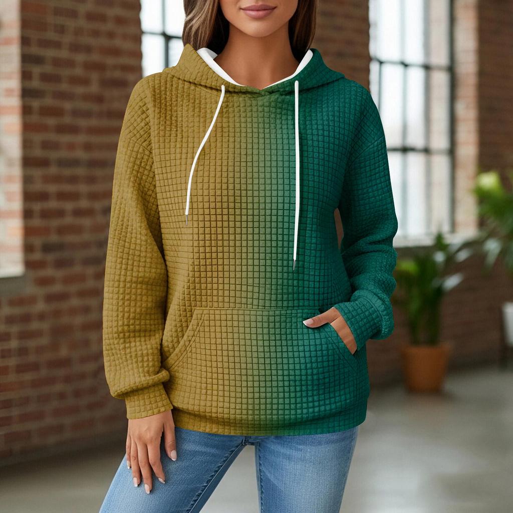 Damen Strick-Hoodie, Langarm-Pullover mit Tasche, Lässig locker geschnittenes Sweatshirt für den täglichen Gebrauch/Outdoor