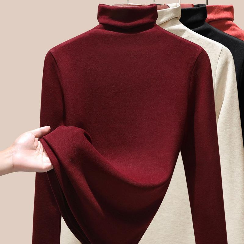 Wool Silk Turtleneck Bottoming Shirt Women's Autumn Clothes Thermal Underwear Heating Warm Velvet Inner Long-sleeved Top Winter