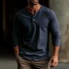 Slimma långärmade Henley-skjortor för män Casual Solid Stretch Basic Toppar Underkläder Knapp T-shirts Atletisk träning Fukttransporterande T-shirt för män