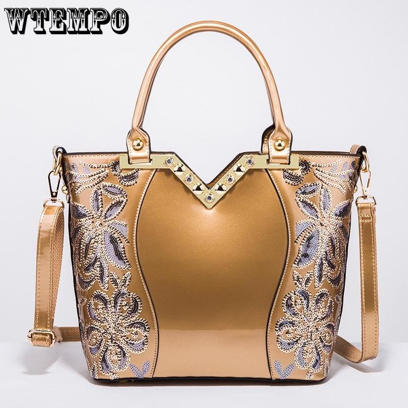 WTEMPO Frauen Mode Handtaschen Stickerei Pu Leder Schulter Tasche Dame Elegante Party Taschen