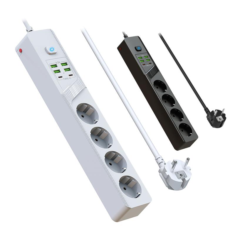 Priză multiplă cu protecție la suprasarcină, priză multiplă cu 4 prize AC, 4 porturi USB-A, 2 porturi USB-C, filtru de rețea pentru casă