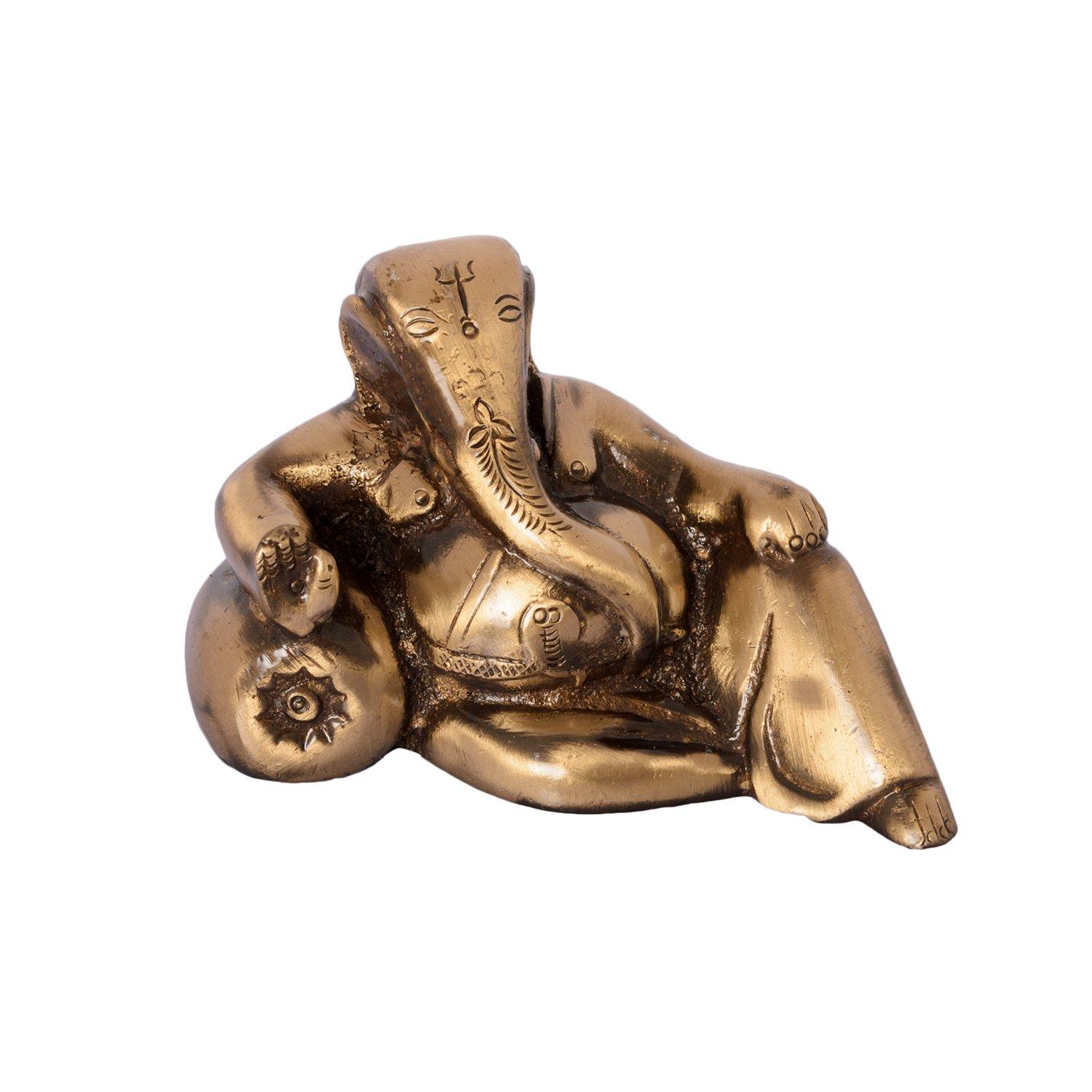 Lord Ganesha With Masand Brass Showpiece Idol, Ganesh Ji Murti, Brown-Golden