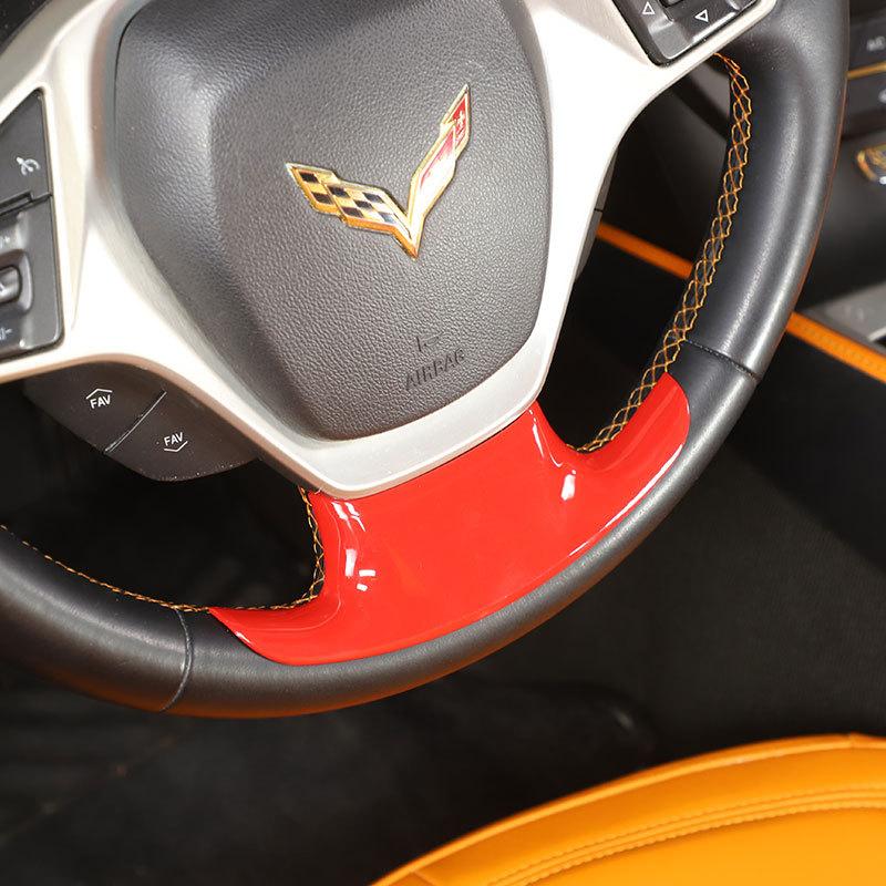 ABS Carbon Fiber/Red For Chevrolet Corvette C7 2014- Car Steering Wheel Cover Trim Sticker Interior Car Accessory