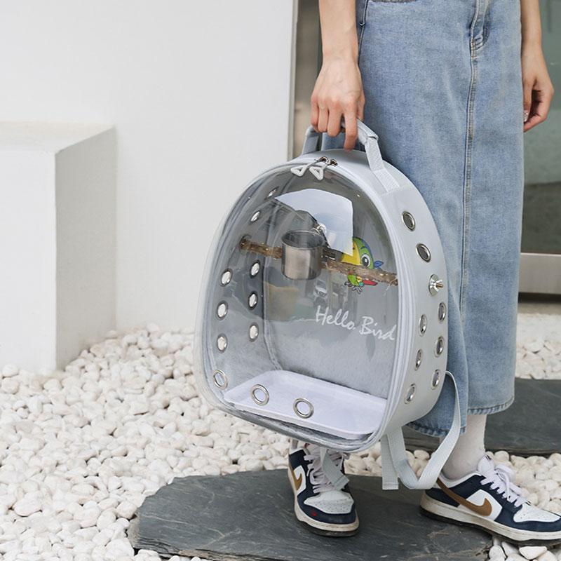 Portable Bird Cage with Prech Feeder and Tray, Acrylic Pet Backpack Bag, Parakeet, Cockatiel, Parrot, Bunny, Travel Backpack