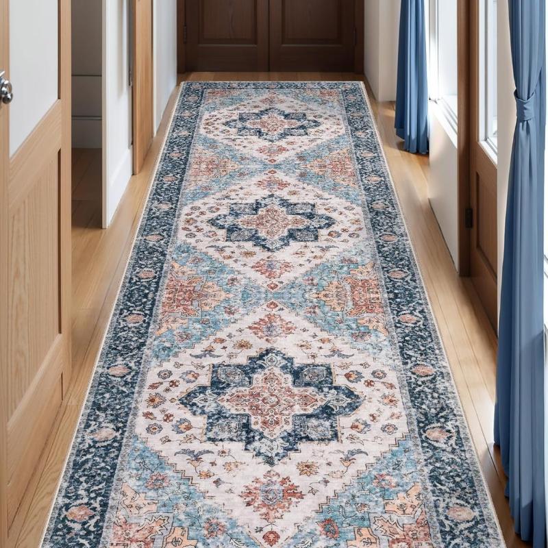 Bohemian Style Runner Rug Retro Light Luxury Kitchen Carpets Fashionable Creative  Machine Washable Non-slip Corridor Mats Tapis
