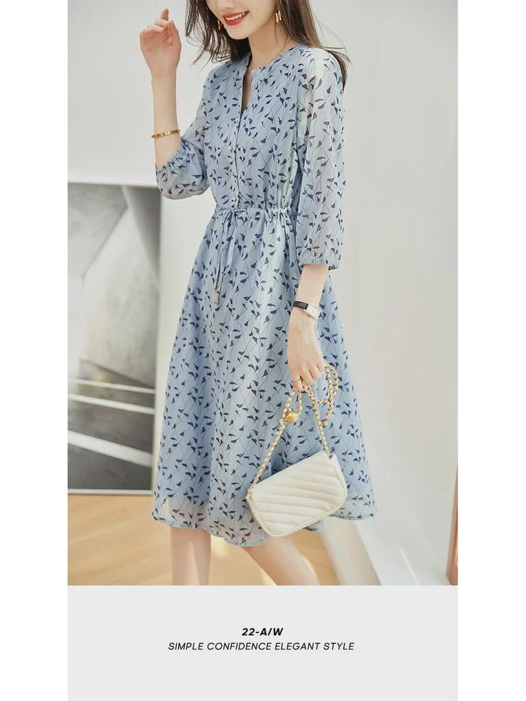 2025 Wiosna/Lato Sukienka Maxi z Szyfonu w Kwiaty Wyszczuplająca Talia dla Kobiet