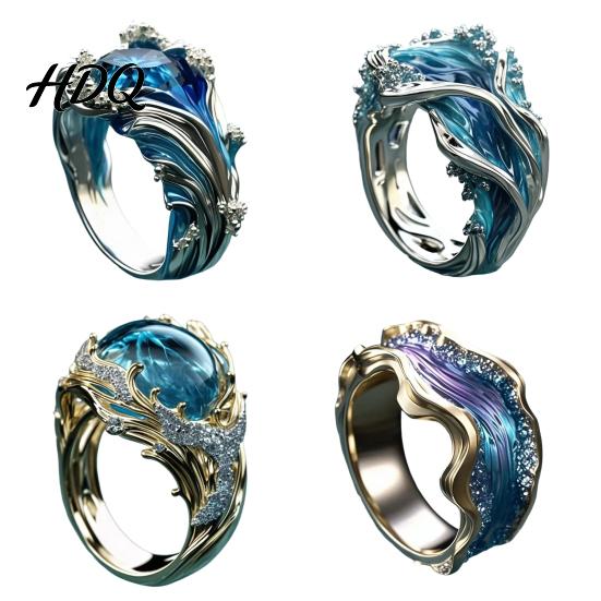 Resin Statement Ring Wave for Women Ocean Inspired Chunky Ring Non Artistic Finger Tarnish Open Adjustable Fashion Jewelry Summer Vacation Themed