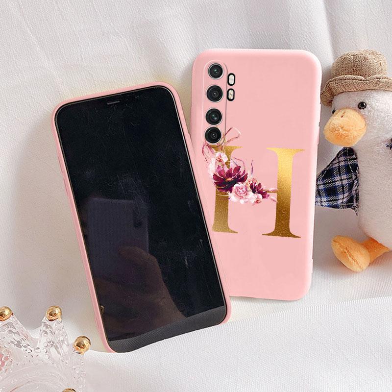 Letter Case For Xiaomi Mi Note 10 Lite Back Cover Retro Flowers Pink Black Soft TPU Initial Fundas For Xiaomi Note10 Lite Coque