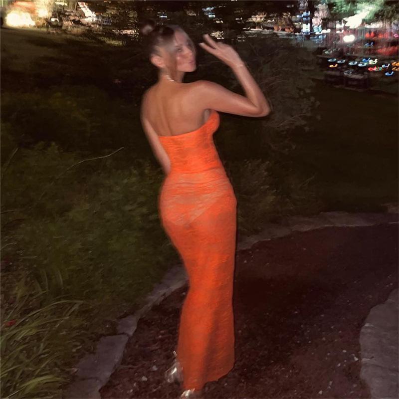 Vestidos de verano sexys con encaje transparente que adelgazan la cadera para mujer