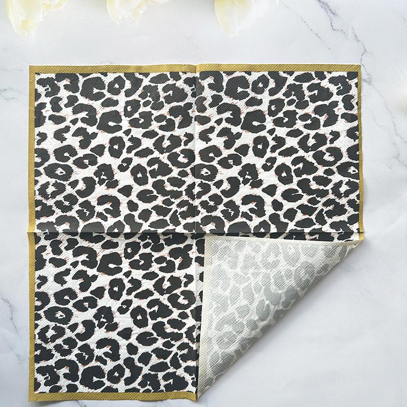

Leopard Print Napkins, 33cm 2-Ply Black White Animal Print with Gold Edges for Fashion Birthday Cocktail Party Decor, 20pcs
