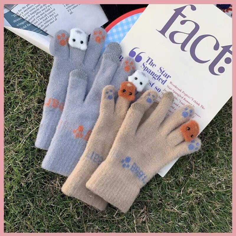 Cute Touch Screen Five Finger Gloves for Women in Winter Warm and Velvet Thickened Student Cycling Winter New Style Cold and Windproof
