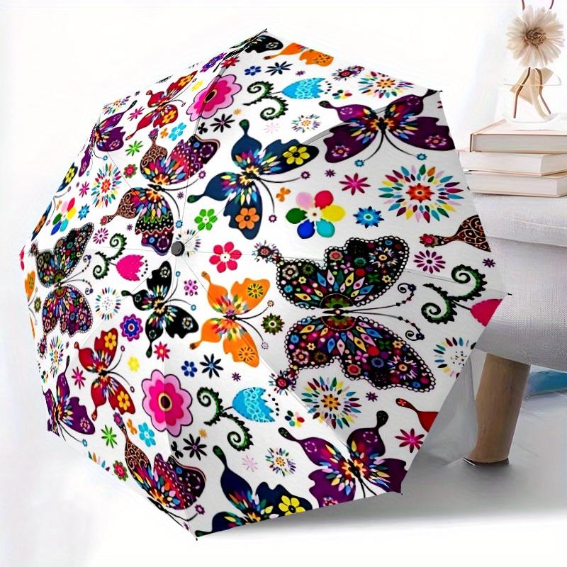 1pc Butterfly Mandala Automatic Opening/Closing Folding Umbrella with 101 Ribs, Plastic Handle, Windproof Portable Sunshade Umbrella Hallowe