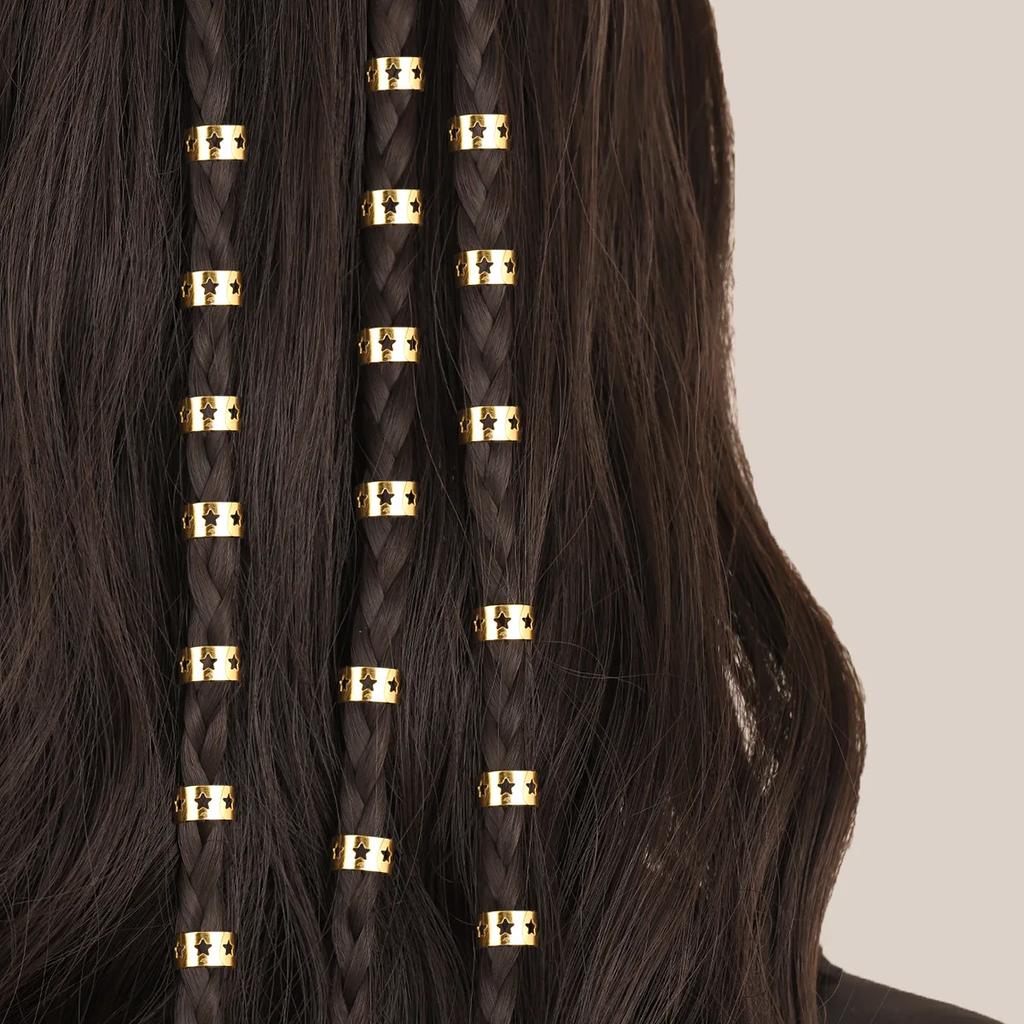 30pcs/set Metal Pentagram Hair Rings Set Dreadlocks Beads Hair Braid Rings Clips Dread Locks Hair Braiding Cuffs Decoration