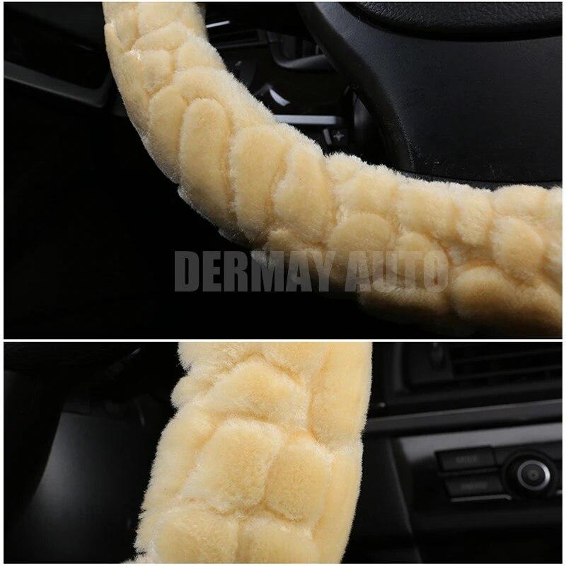 DERMAY Plüsch Lenkradbezug Kurzes Fell Rutschfestes Design Größe M für vw passat bmw kia chevrolet usw.. 95%Autos Winter 2017 Neu