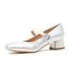 57707 [Discontinued] High heels women's thick heels 2025 new square head temperament one-word folds Mary Jane single shoes