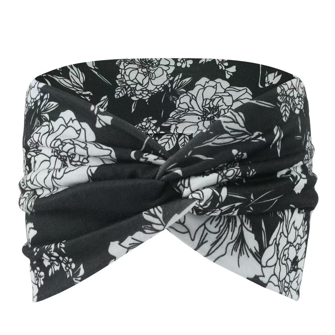 Rose Flower Headband With European And American Printed Cross Headband Hair Accessories, Fashionable Headband чёрный