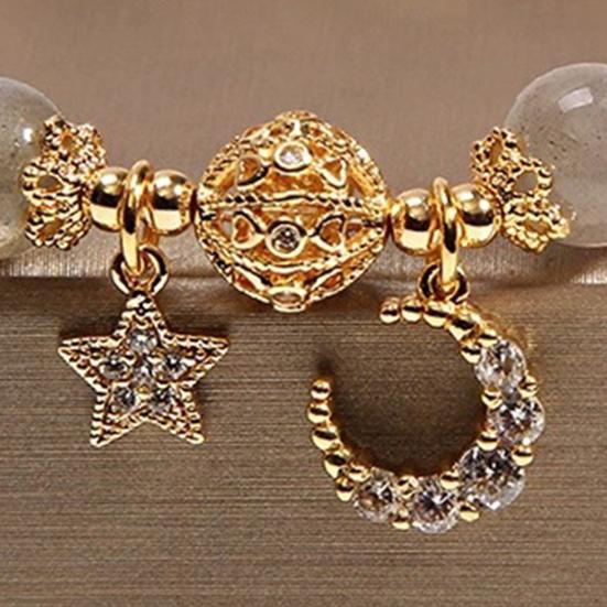 1 Pair Women Bracelet Smooth Bead Faux Agate Polished Star Moon Pendant Rhinestone Adjustable Shopping Work Party Dating Wrist Chain Lady Jewelry