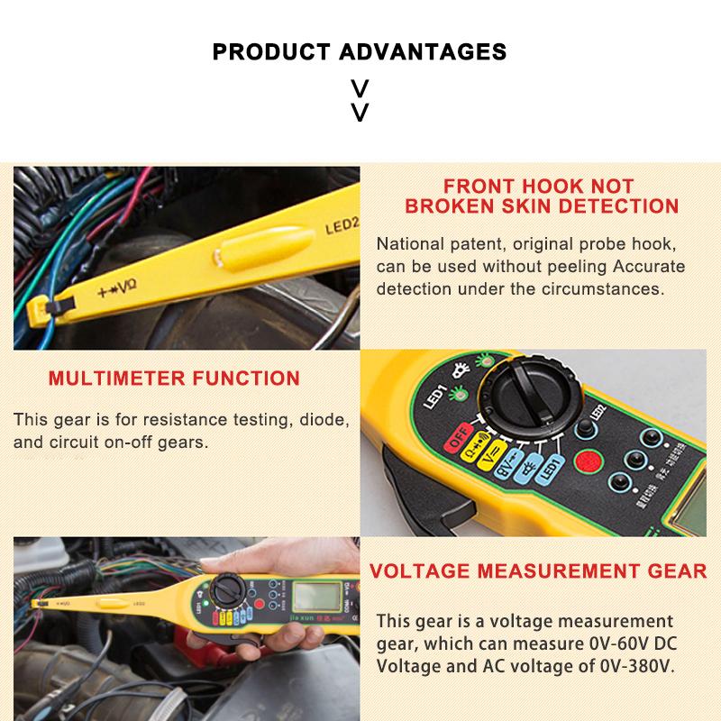 MS8211 Auto Circuit Tester Detector Power Circuit Probe Kit Electric Circuit Voltage Tester Multimeter Car Diagnostic Tool