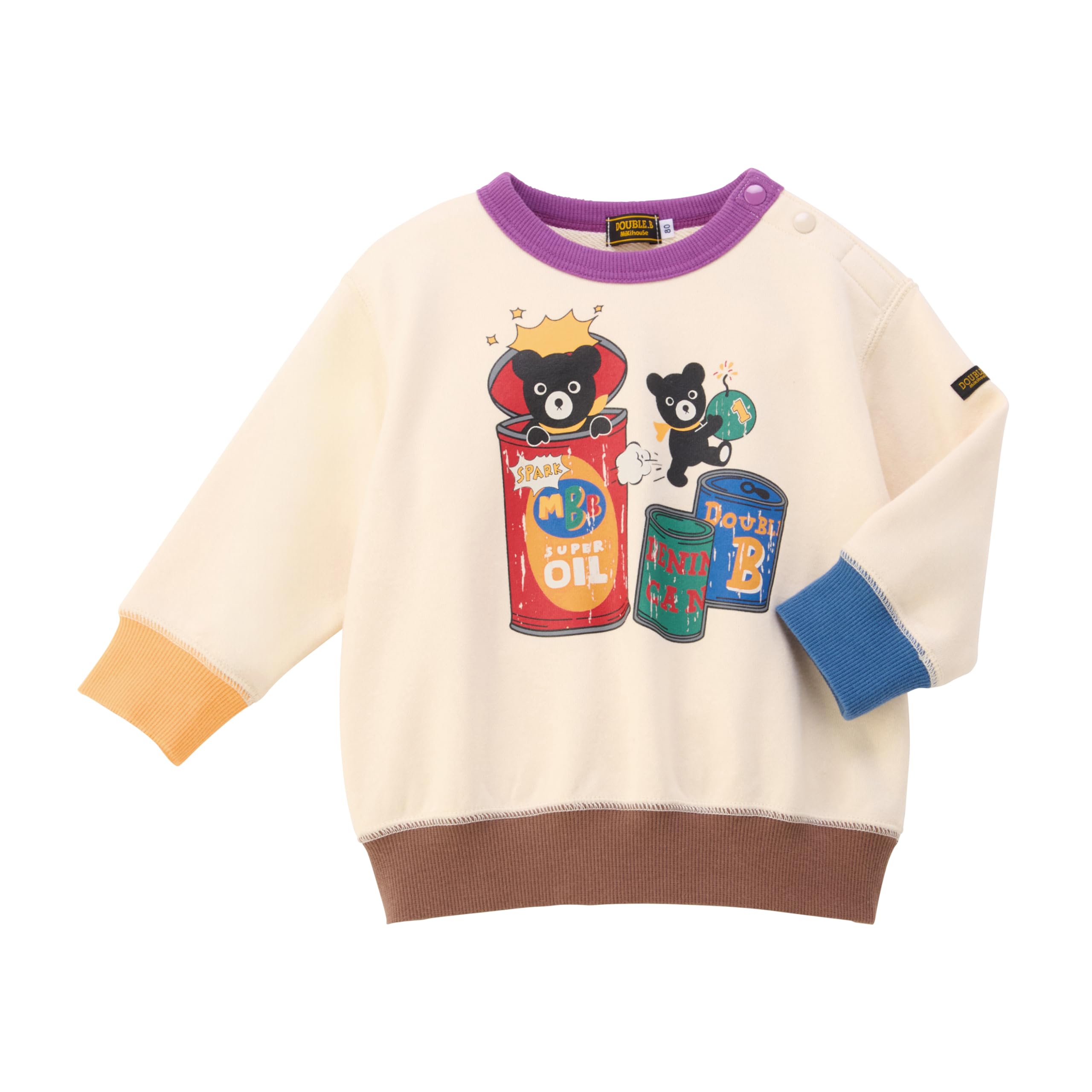 

MIKI HOUSE Double B Sweatshirt, Long Sleeve, Bear Design, for Boys and Girls, Baby, Kids, Children s Clothing, 63-5606-149, 110cm, Multicolor