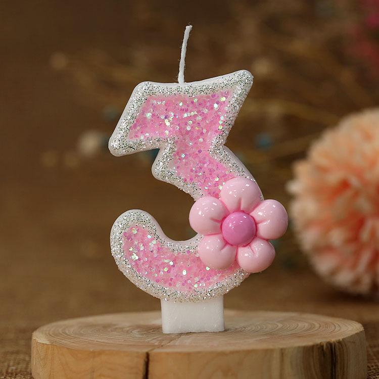 Romantic Pink Five-Petal Flower Number Candle for Cake Decoration