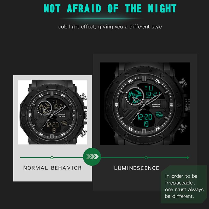 Nové SANDA Smart multifunkční dvoudisplejové světelné elektronické hodinky Vodotěsné pánské hodinky pro outdoorové horolezectví