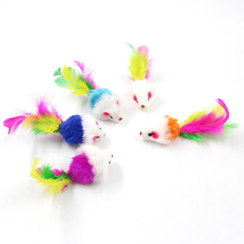 Cat Toys, Plush Little Mice, Seven-color Feathers, Cat Toys, Plush Sound-making Big Mice, Cat Self-entertainment Toys