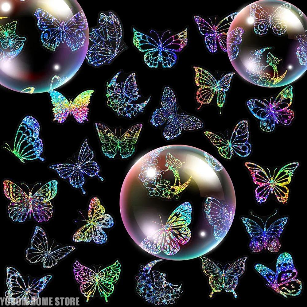 100pcs Holographic Laser Butterfly Stickers For DIY Guitar Scrapbooking Suitcase Water Bottle Phone Laptop Skateboard