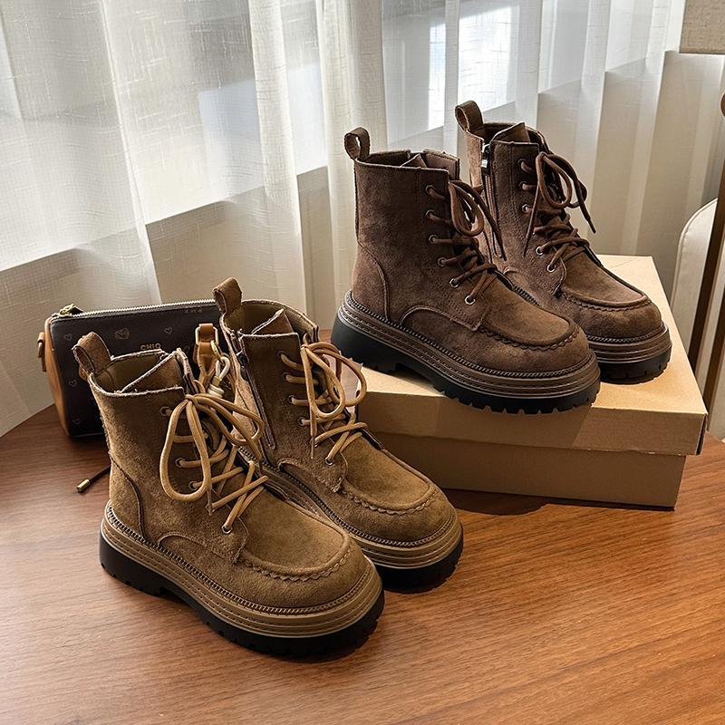 Fashion Work Boots Men's Autumn and Winter Genuine Leather High Top Board Shoes Men Casual Suede Leather Mens Boots Retro Frosted Botas