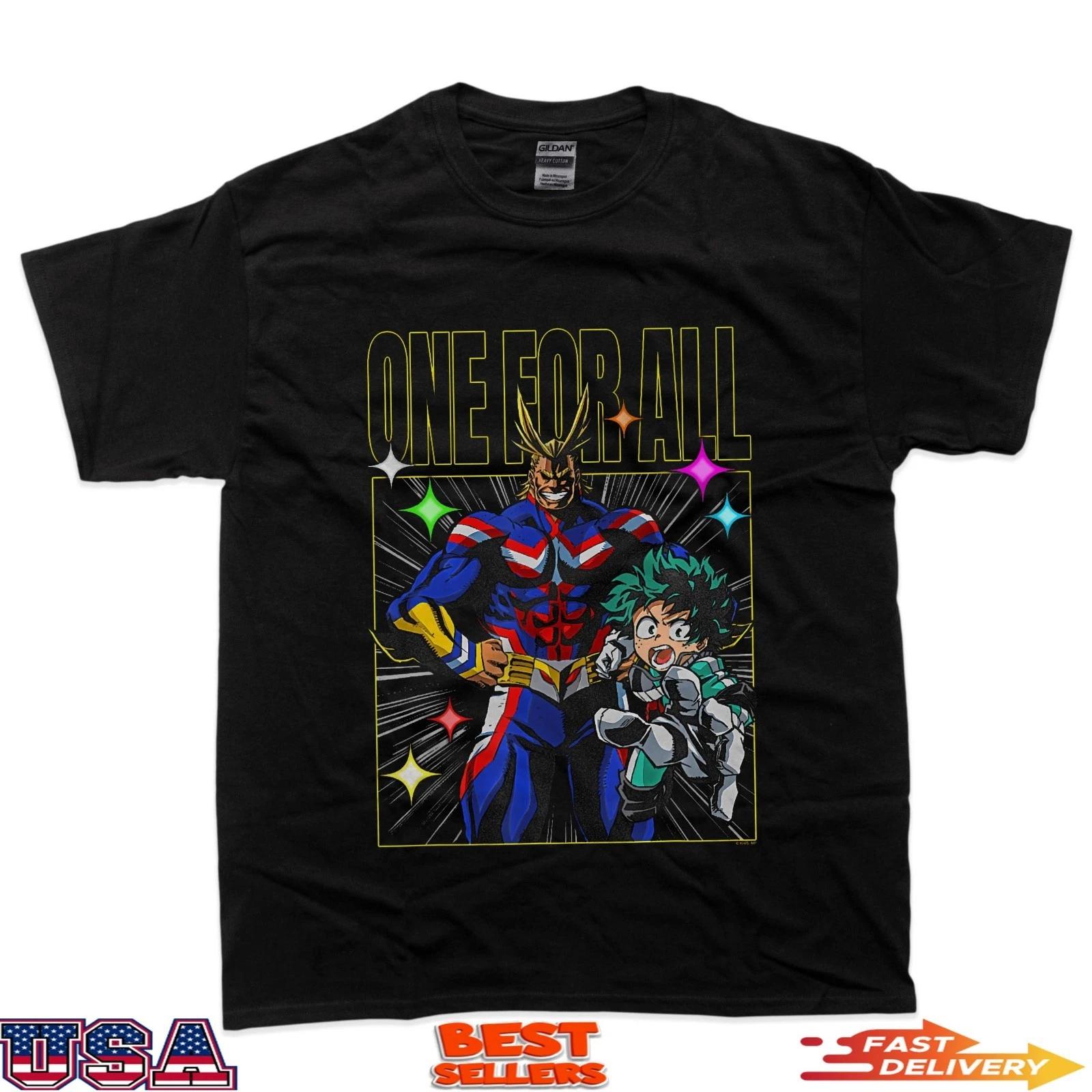 My Hero Academia All Might And Deku One For All Anime Black T-Shirt M