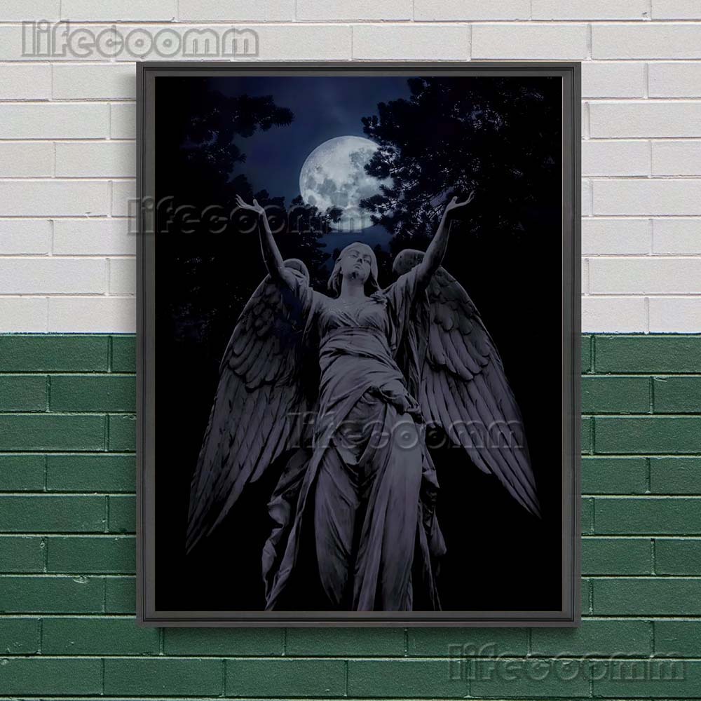 The Statue Of The Holy Angel And The Virgin Guarding The Cemetery Wall Art Canvas Painting Sacred Sculpture Art Poster And Print No Frame