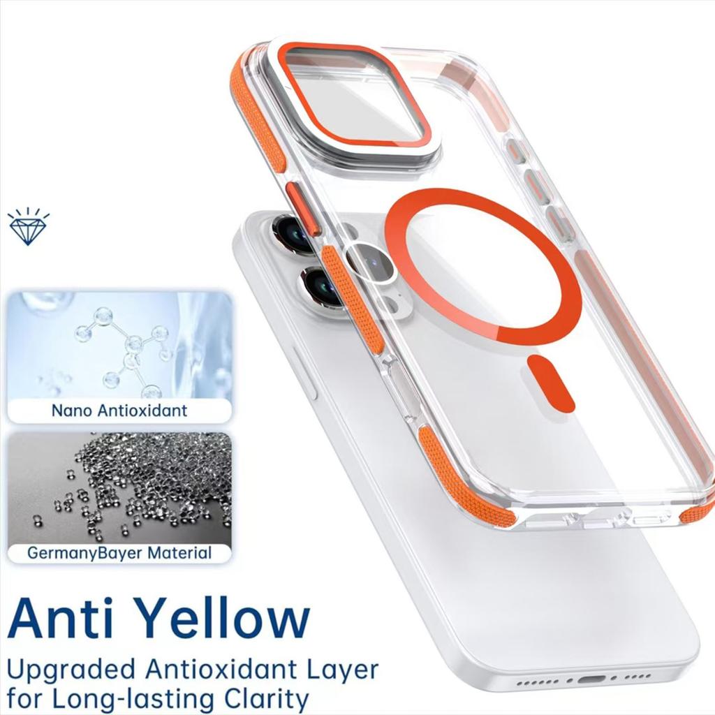 For iPhone 16 Pro Magnetic Case TPU Acrylic Clear Phone Back Cover with Lens Protector Kickstand