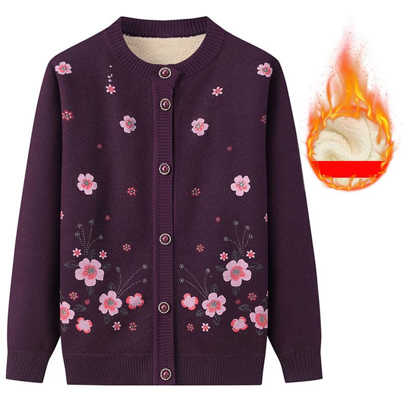 Mother's Winter Sweater Cardigan Middle-aged and Old Women's Grandmother's Plush Thickened Spring and Autumn Old Lady's Coat