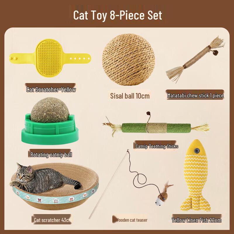 8-Piece Durable Cat Scratcher Bed & Toy Set