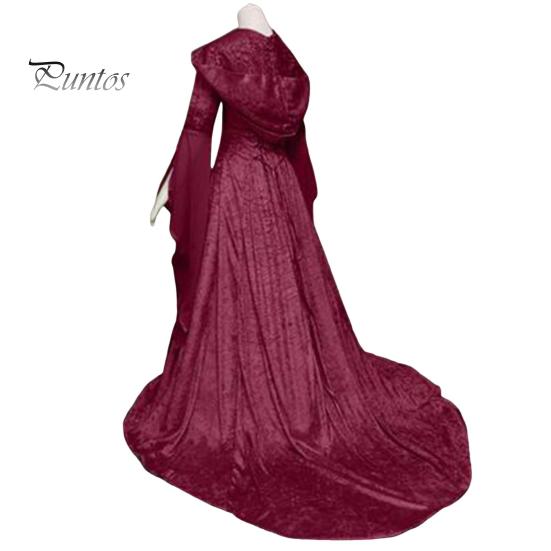 Halloween Dress Medieval Renaissance Devil Pagan Witch Wedding Dress Hooded Maxi Dress Cosplay Costume for Role-Playing Halloween Party