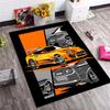 Orange‑Black Supercar Collection Comic Print Area Rug Non‑Slip Rectangular Floor Mat Car Enthusiast Decor for Gaming Room Living Bedroom