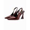 Burgundy sexy bag head sandals women's new back strap patent leather versatile thin heel pointed high heels women