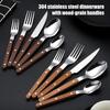 Geschirrset Klassisches Französisches Design 5-teiliges Edelstahl-Besteck mit Imitation-Holzgriff Spülmaschinenfest Besteckset Rostbeständig Steakmesser