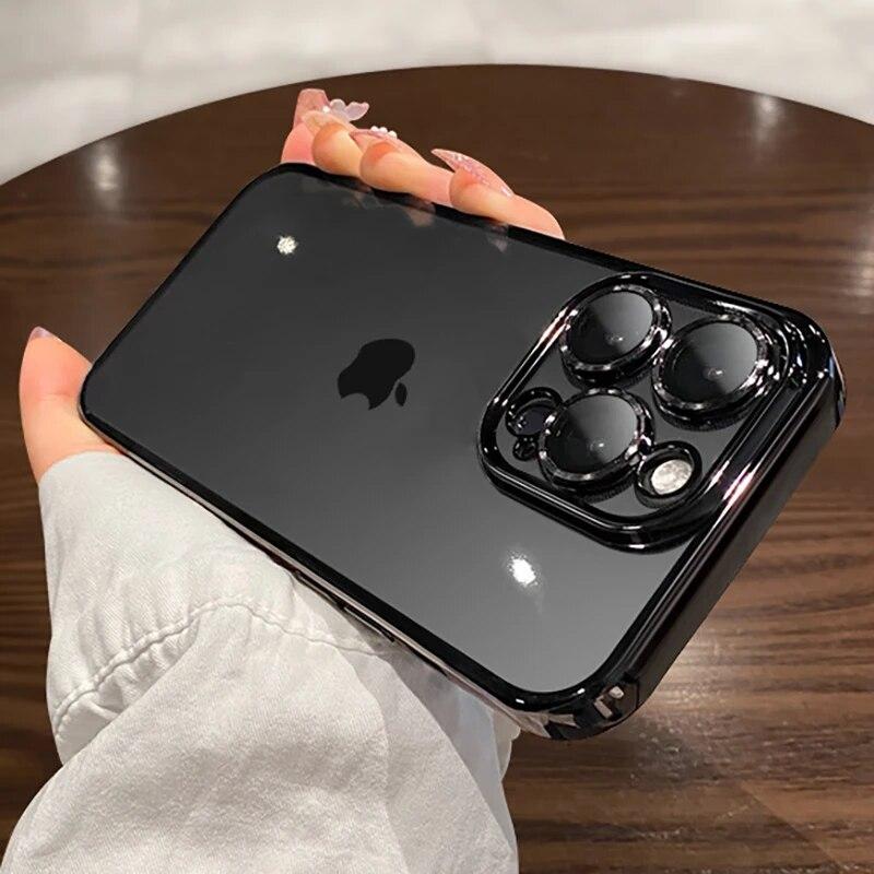Official Original Lens Film Protect Phone Case For IPhone 11 12 13 14 15 Pro Max Plus Mini XS XR X Square Plating Clear Cover