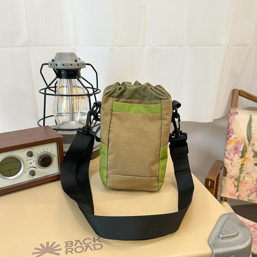 Schoolbag mountain style INS fresh series nylon drawstring crossbody bag couple outdoor hiking camping hands-free water bottle bag